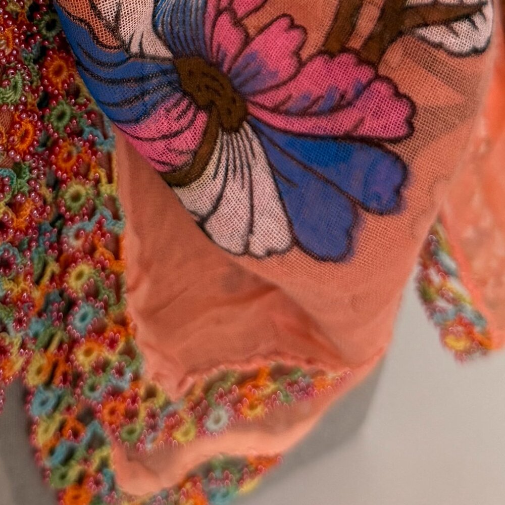 Collectable Traditional Turkish Vintage 1940s-1950s Oya Scarf Peach w Multi Col - Picture 4 of 8